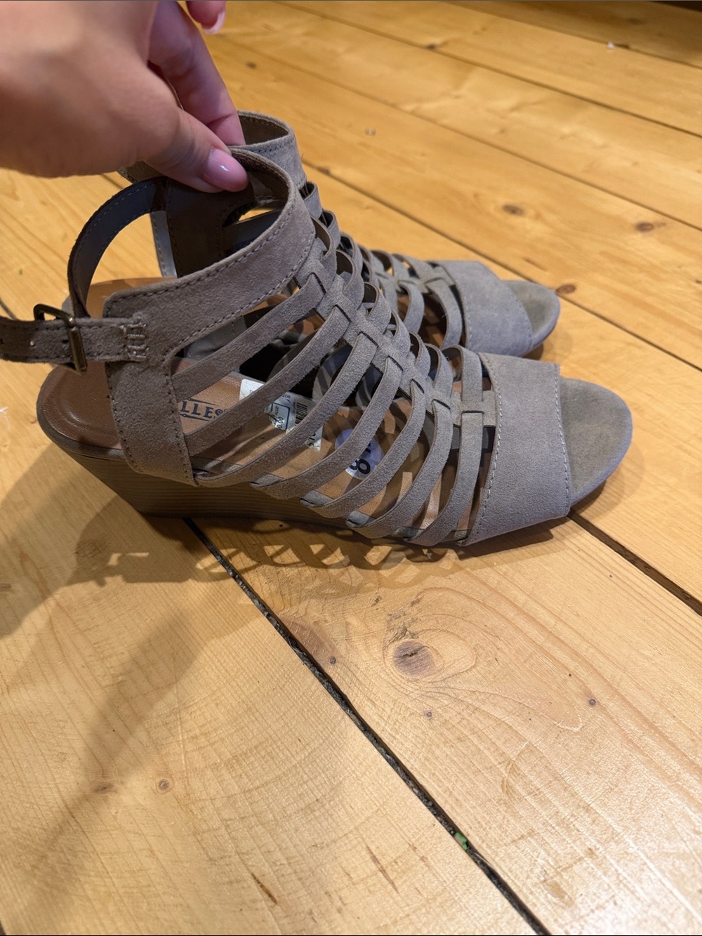 Seychelles Taupe Strappy Suede Wedge Sandals